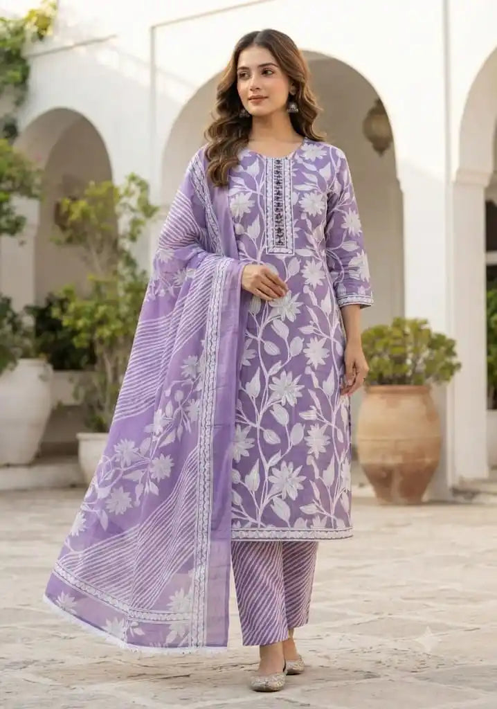 Floral Straight Cut Readymade Suit with Dupatta By ASC