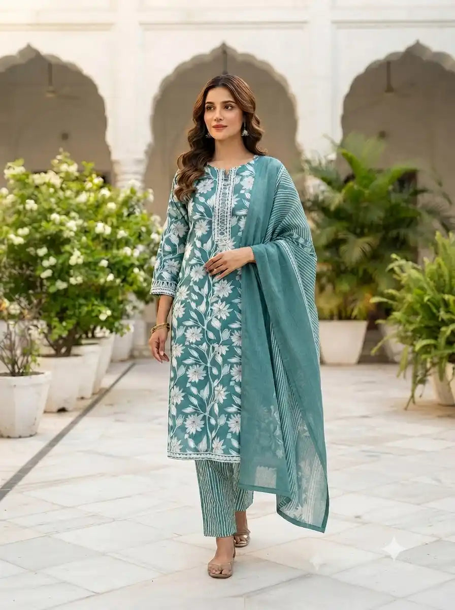 Straight Cut Floral Cotton Suit Collection By ASC