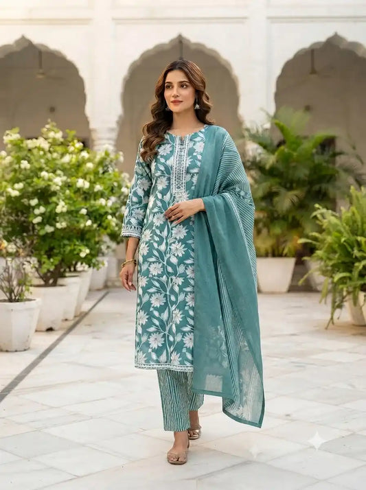 Straight Cut Floral Cotton Suit Collection By ASC