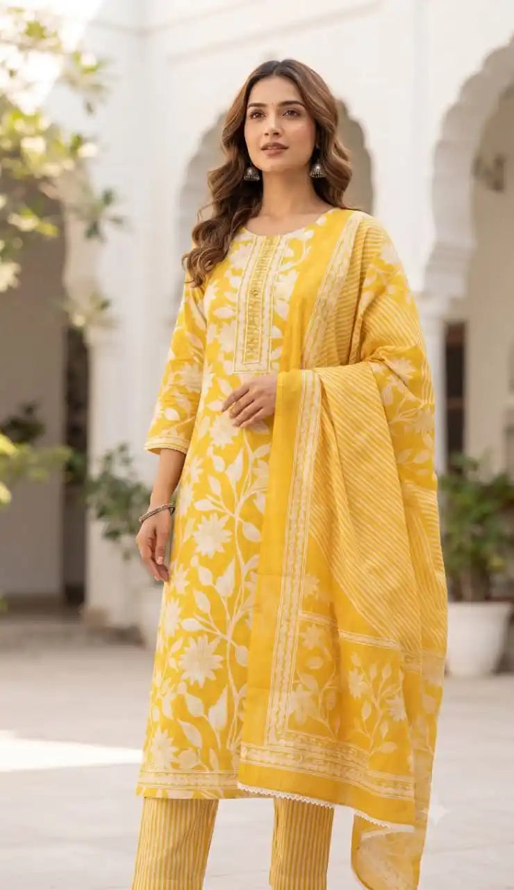 Floral Straight Cut Readymade Suit with Dupatta By ASC