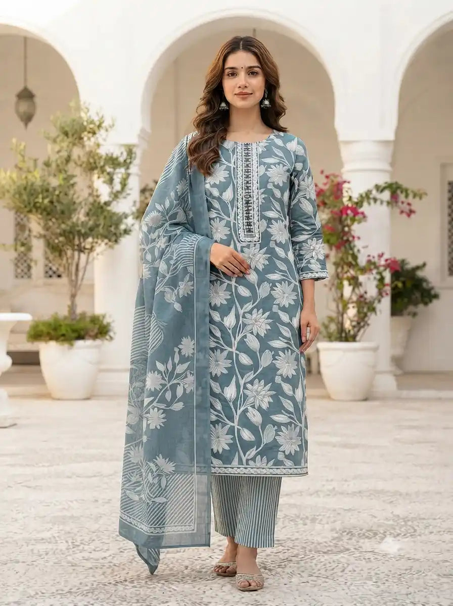 Straight Cut Floral Cotton Suit Collection By ASC