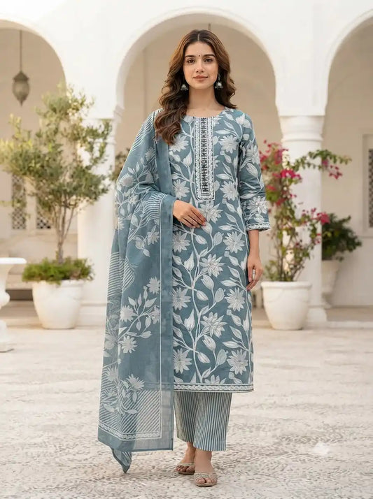 Straight Cut Floral Cotton Suit Collection By ASC