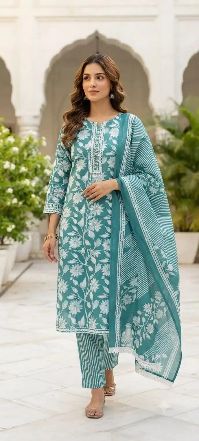 Straight Cut Floral Cotton Suit Collection By ASC