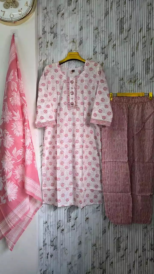 Jaipuri Regular-wear Straight-cut Readymade Soft Cotton Suit With Cotton Dupatta  Cotton Pant With Miyani