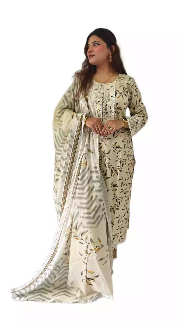 Readymade Block Print Cotton Suit With Cotton Dupatta