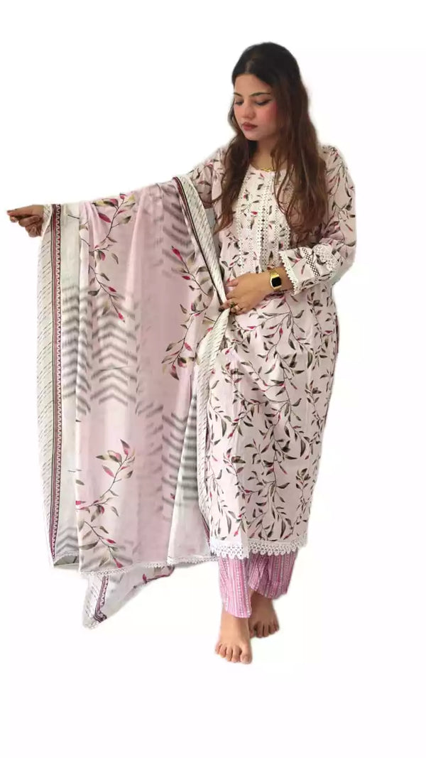 Readymade Block Print Cotton Suit With Cotton Dupatta