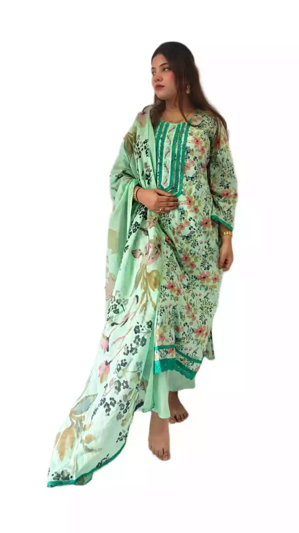 Readymade Block Print Cotton Suit With Cotton Dupatta