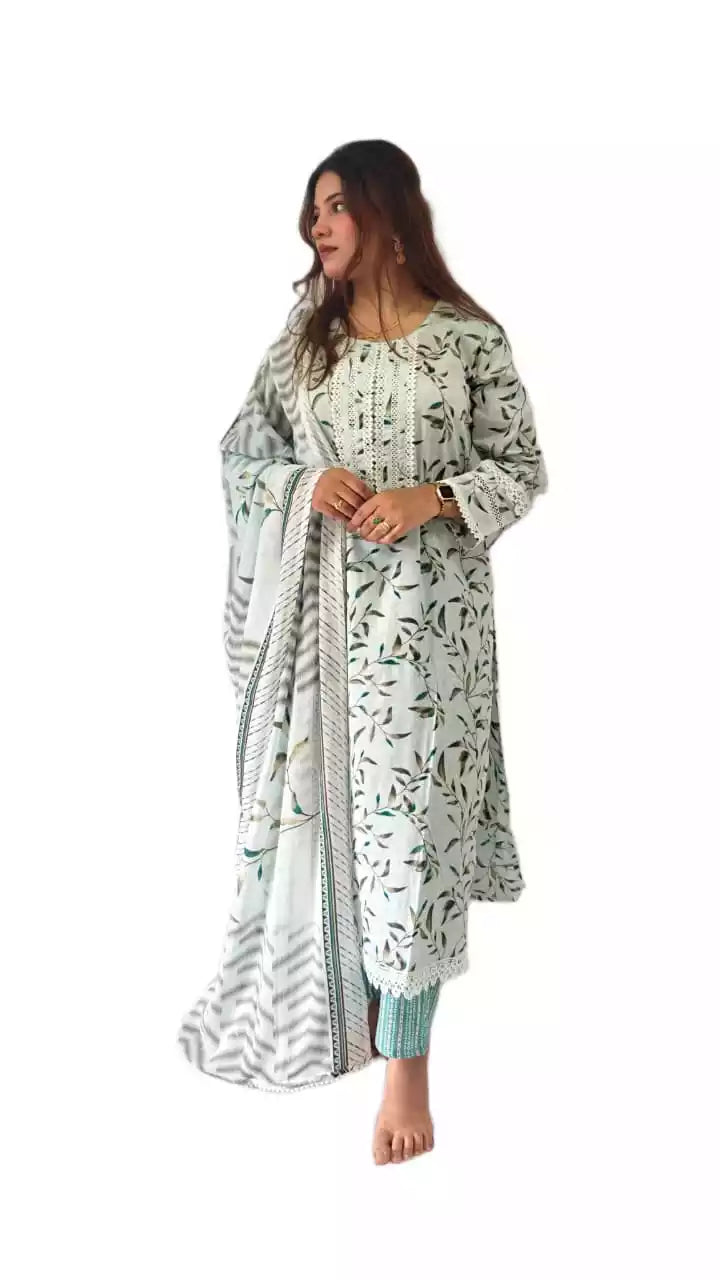 Readymade Block Print Cotton Suit With Cotton Dupatta