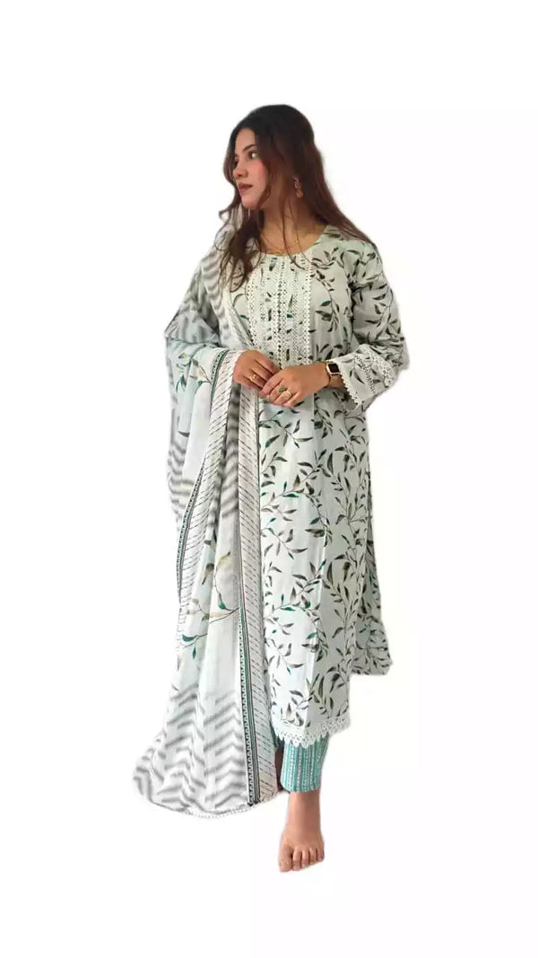Readymade Block Print Cotton Suit With Cotton Dupatta