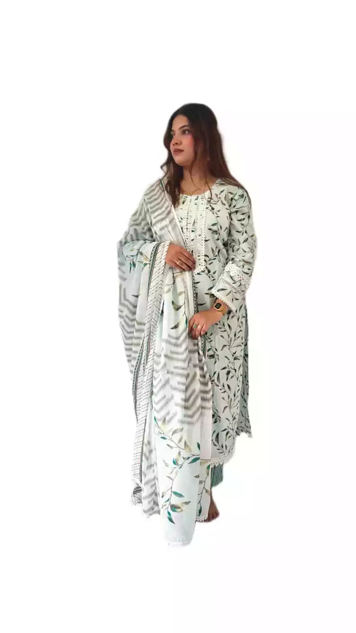 Readymade Block Print Cotton Suit With Cotton Dupatta