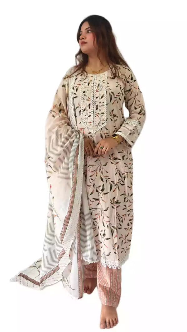 Readymade Block Print Cotton Suit With Cotton Dupatta
