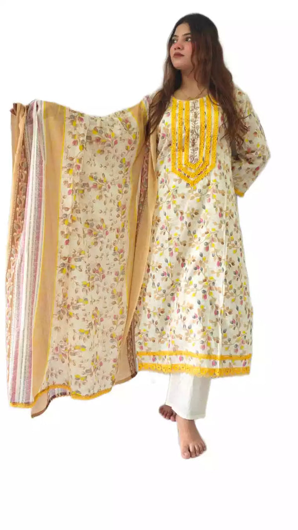 Readymade Block Print Cotton Suit With Cotton Dupatta
