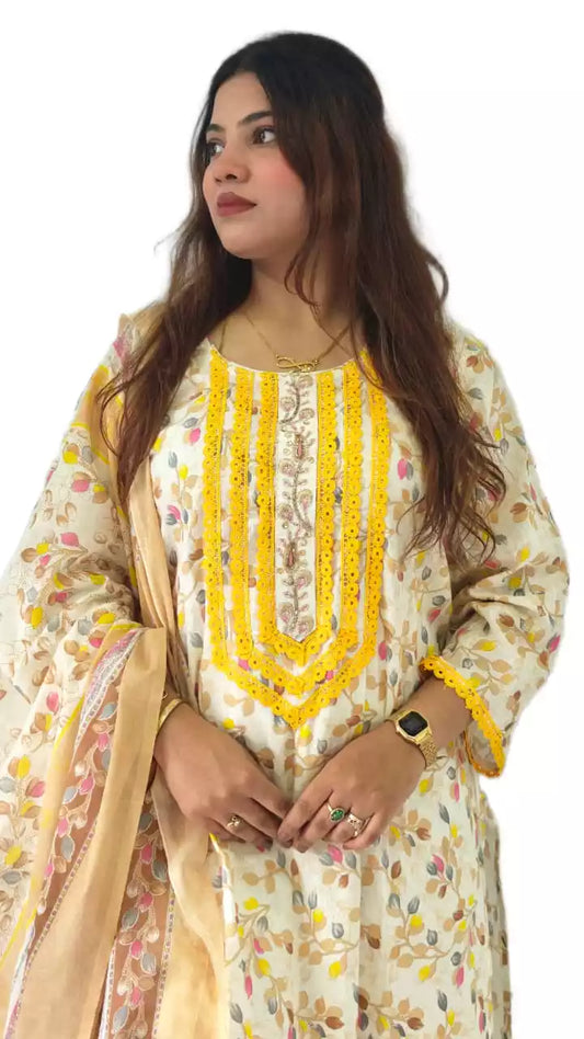Readymade Block Print Cotton Suit With Cotton Dupatta