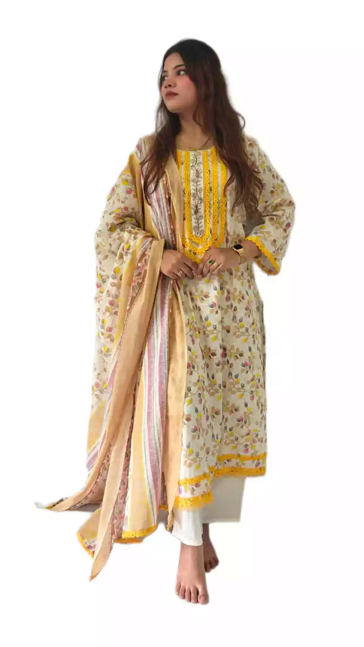 Readymade Block Print Cotton Suit With Cotton Dupatta