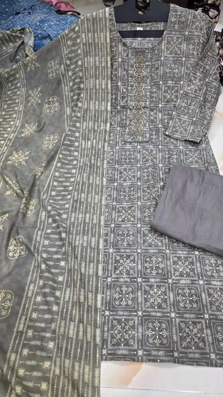 Grey Geometric Print Cotton Pant Set - ASC Fashion Store