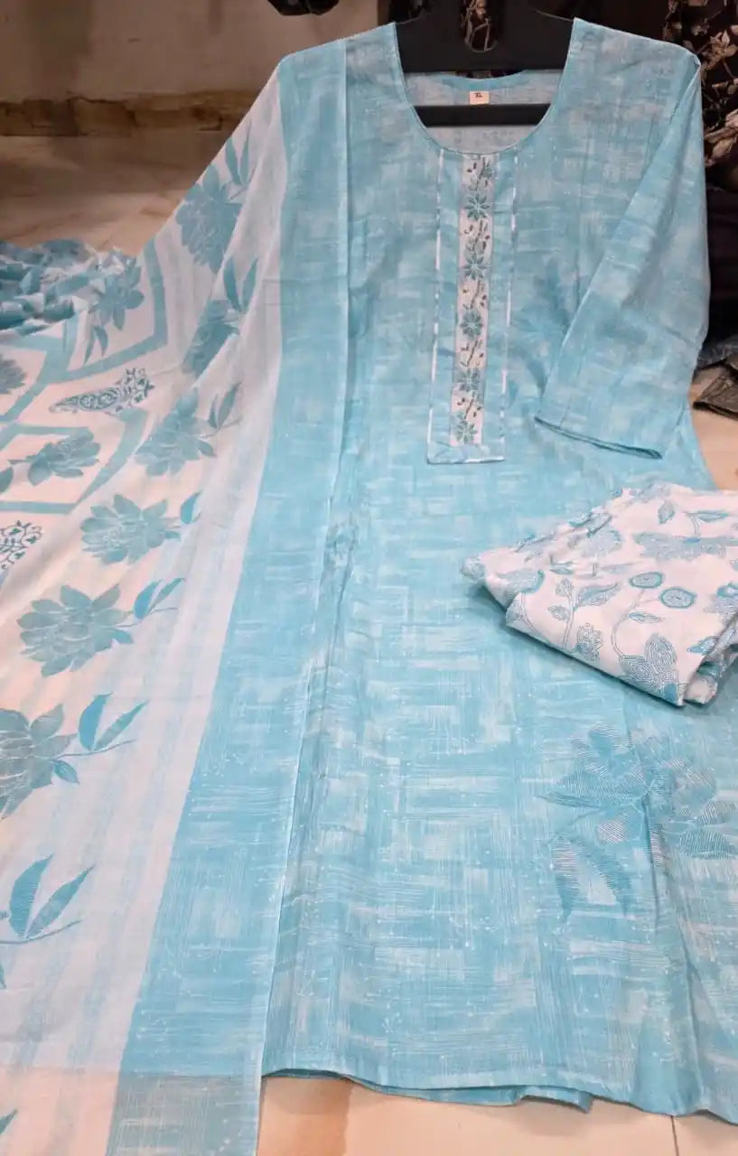 Sky Blue Traditional Cotton Pant Set - ASC Fashion Store