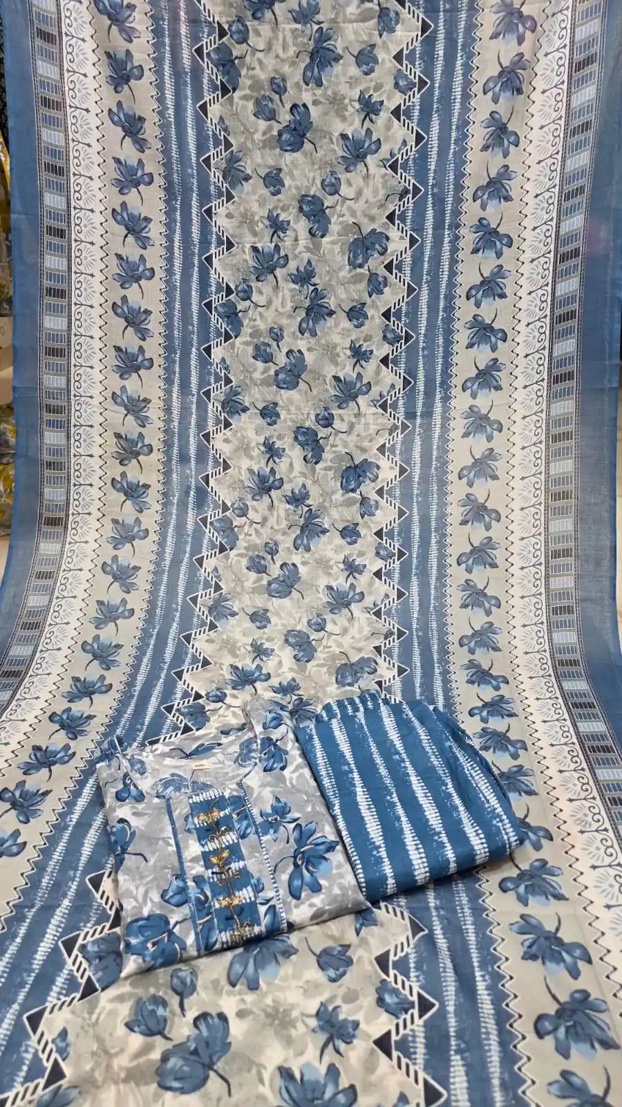 Blue Classic Block Print Pant Set - ASC Fashion Store
