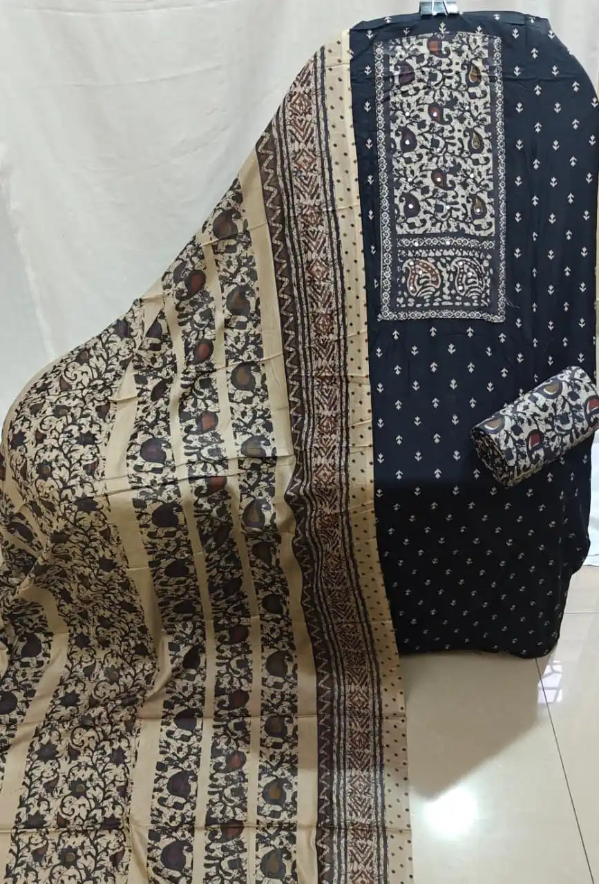 Navy Ajrakh Rayon Unstitched Suit By ASC