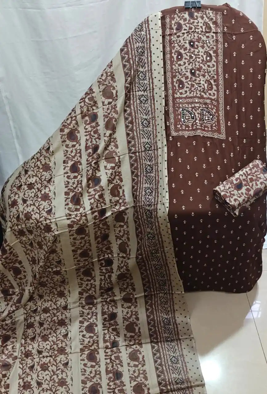 Rust Brown Ajrakh Rayon Unstitched Suit By ASC