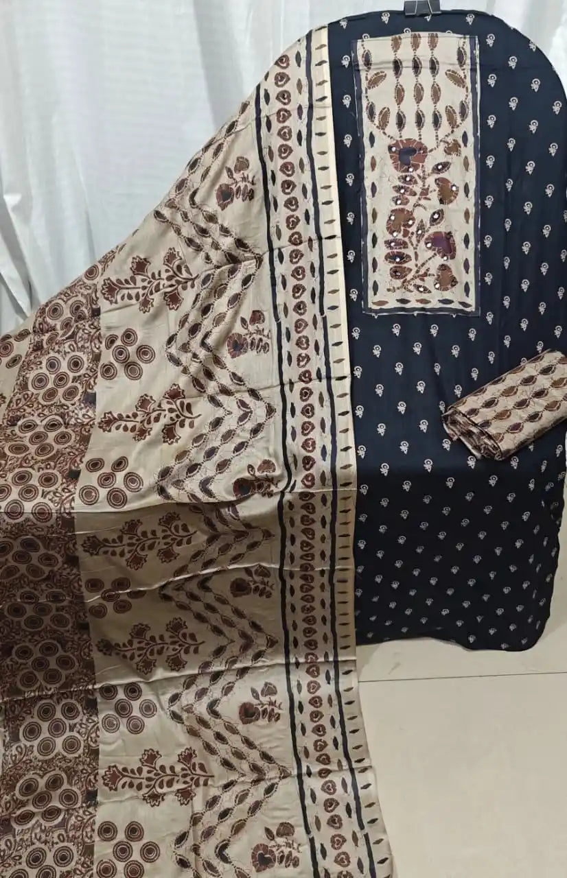Indigo Ajrakh Rayon Unstitched Suit By ASC