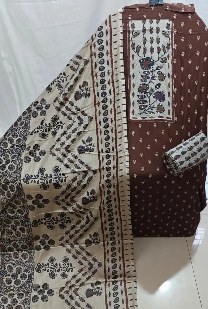 Coffee Ajrakh Rayon Unstitched Suit By ASC