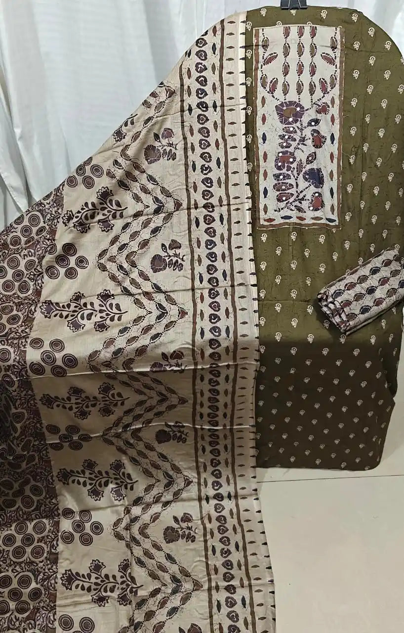 Mehendi Ajrakh Rayon Unstitched Suit By ASC