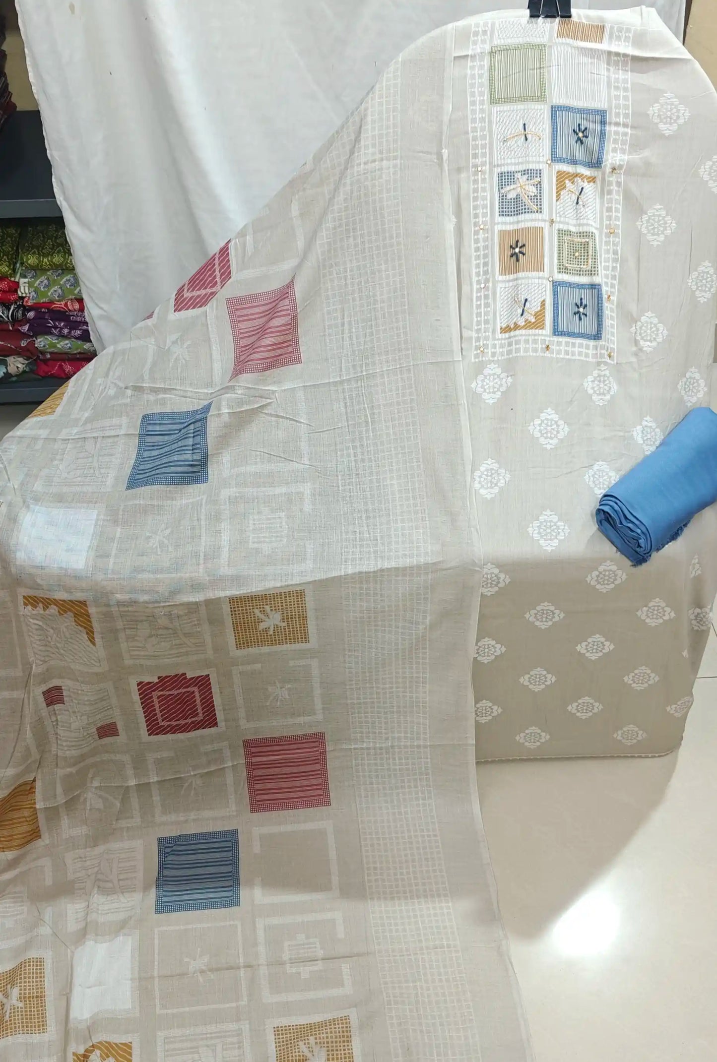 Handblock Print Style Rayon Unstitched Suit By ASC