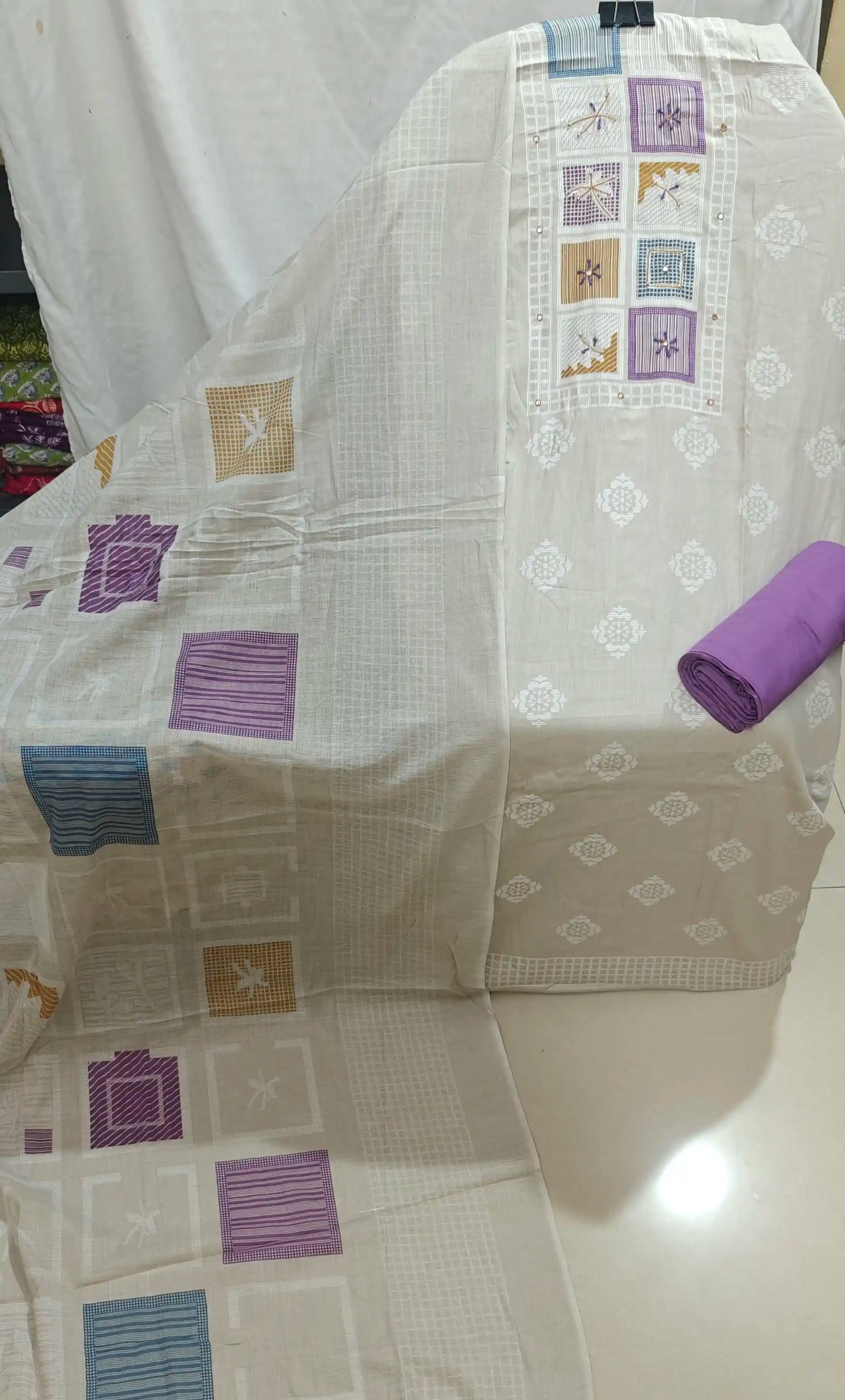 Rayon Handblock Style Printed Unstitched Suit By ASC