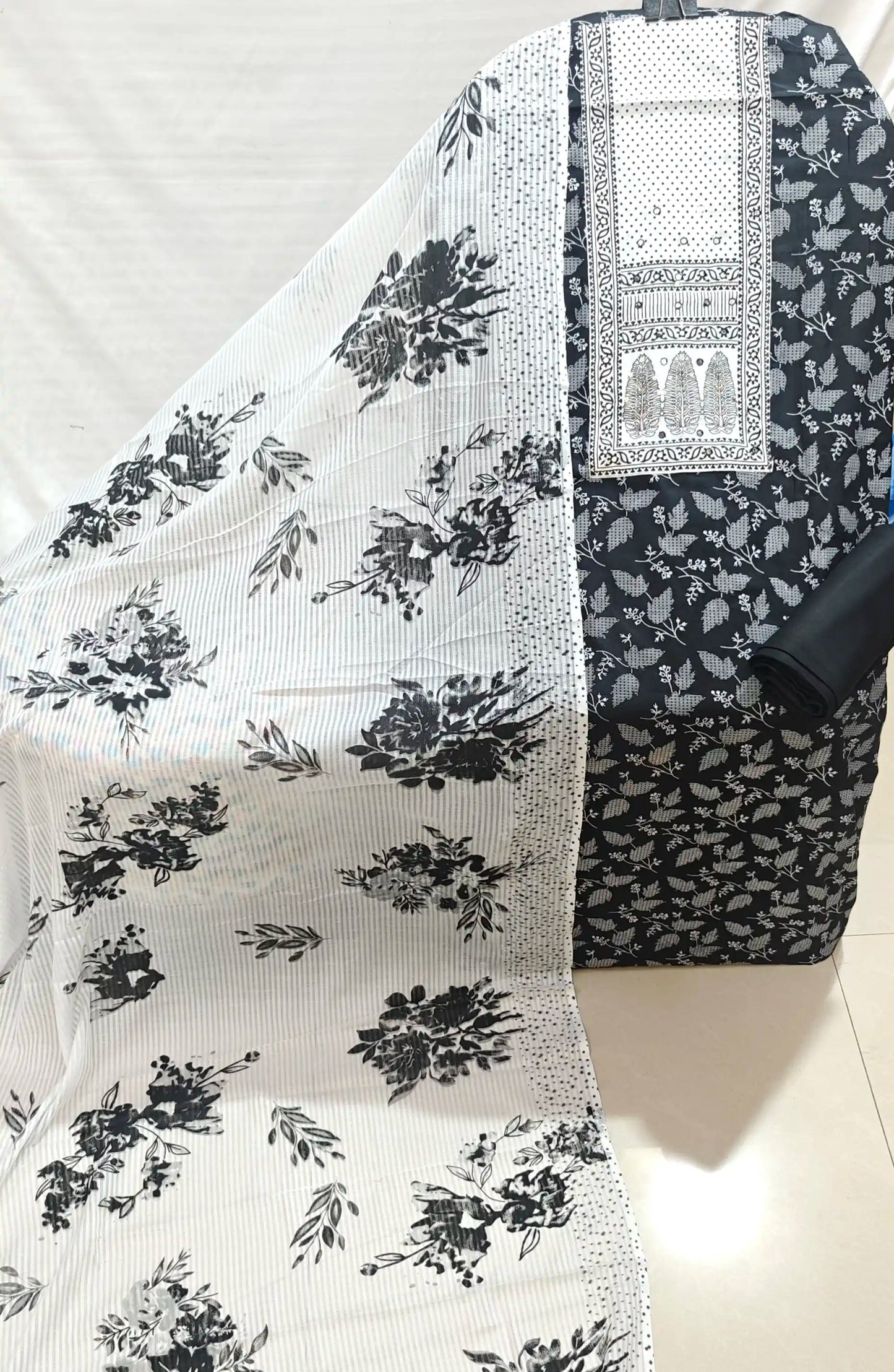 Rayon Handblock Style Printed Unstitched Suit Set With Tapla Patch By ASC
