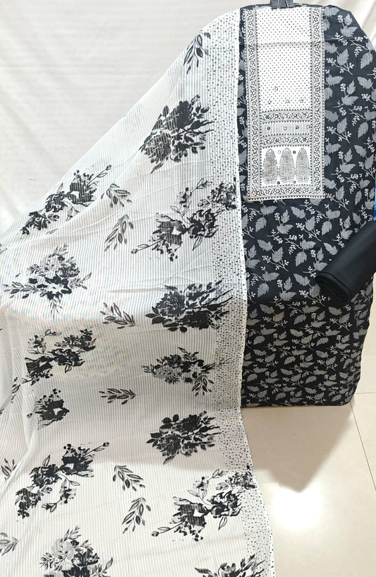Rayon Handblock Style Printed Unstitched Suit Set With Tapla Patch By ASC