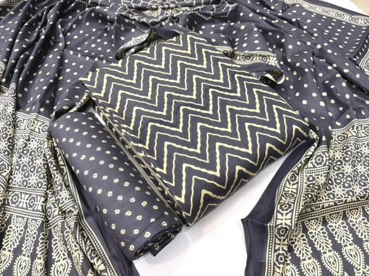ajrak print dark grey rayon suit featuring intricate patterns and textures, perfect for traditional and modern styling.