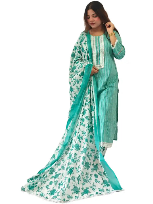 Readymade Block Print Cotton Suit With Cotton Dupatta