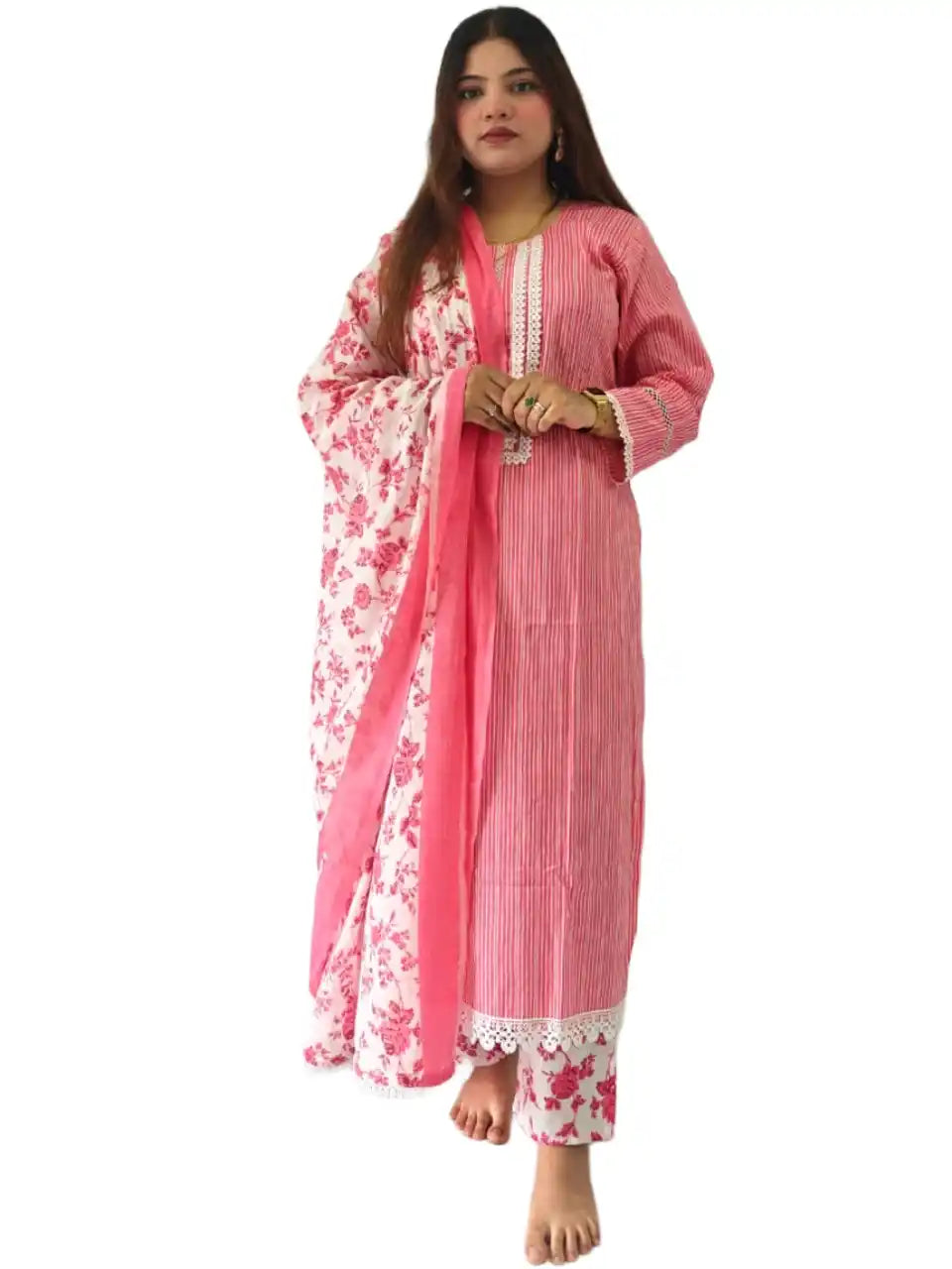 Readymade Block Print Cotton Suit With Cotton Dupatta