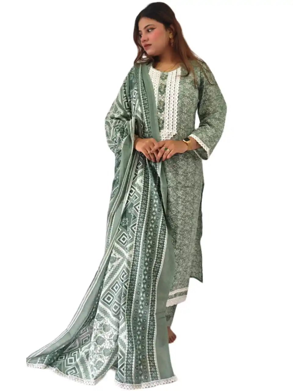 Readymade Block Print Cotton Suit With Cotton Dupatta