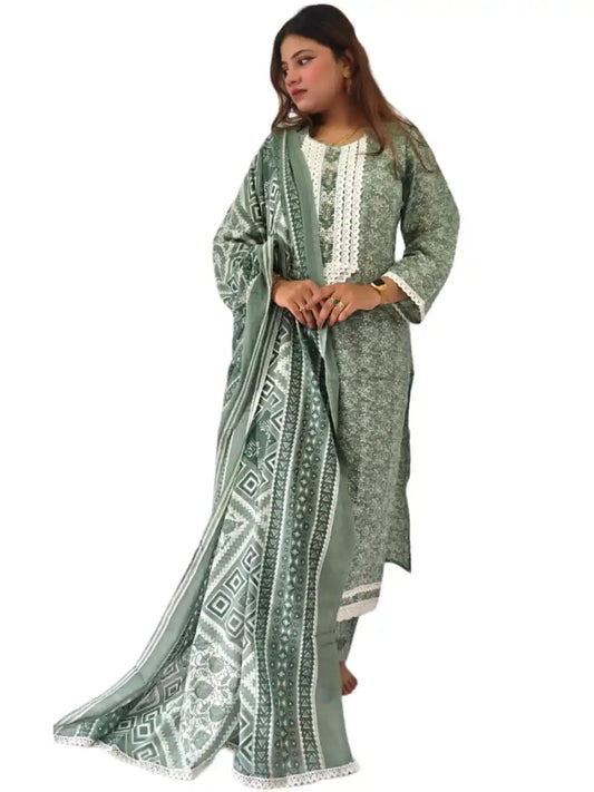 Readymade Block Print Cotton Suit With Cotton Dupatta