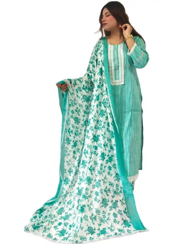 Readymade Block Print Cotton Suit With Cotton Dupatta