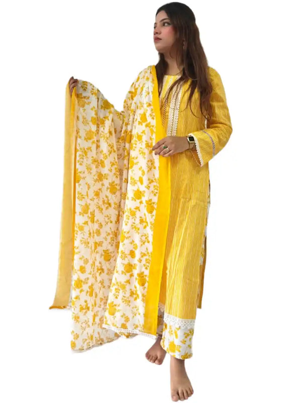 Readymade Block Print Cotton Suit With Cotton Dupatta