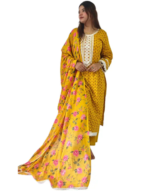 Readymade Block Print Cotton Suit With Cotton Dupatta
