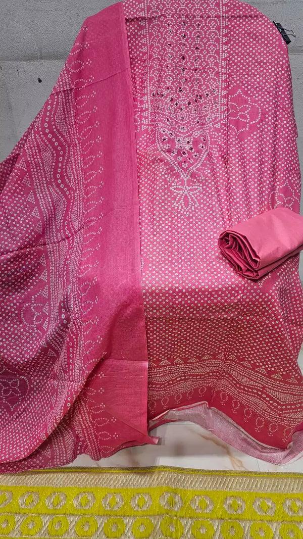 UNSTITCHED NECK EMBROIDERED COTTON SUIT WITH COTTON DUPATTA