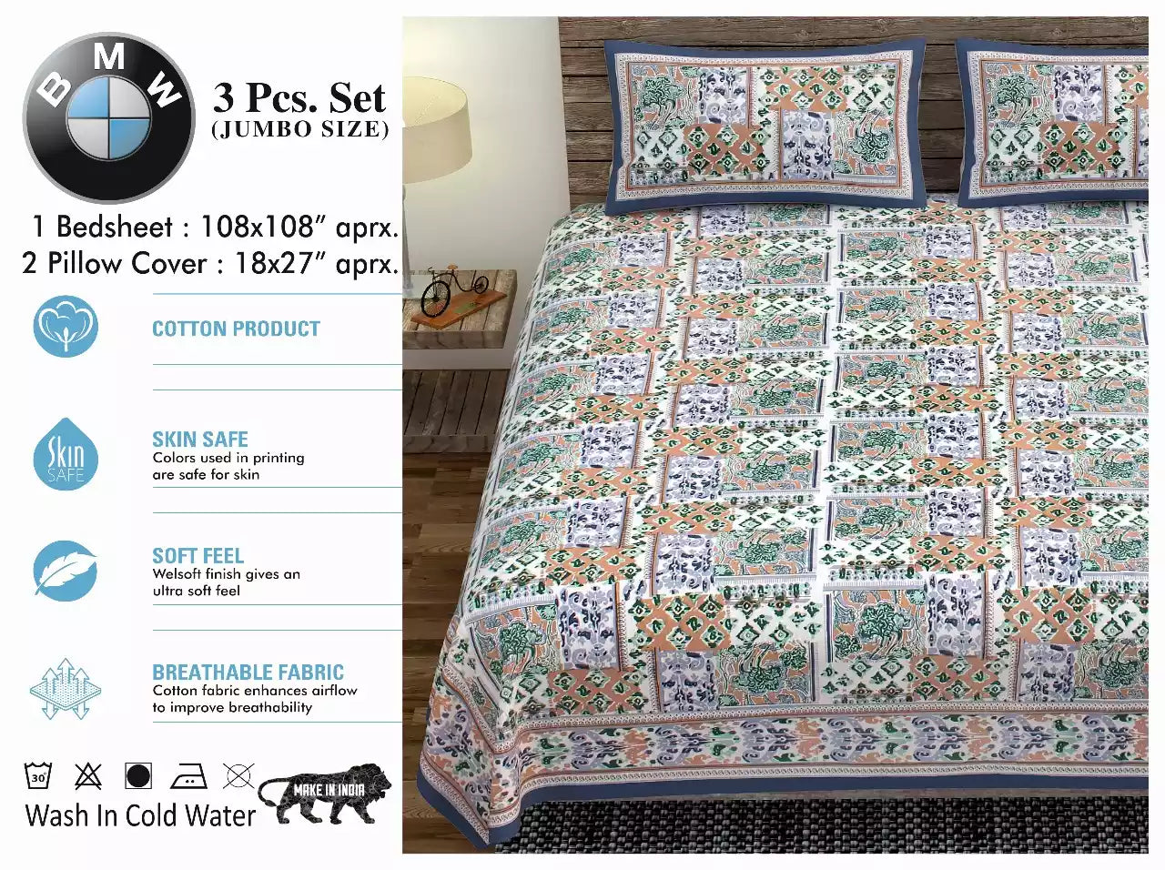 Super King Size Cotton Bedsheet (9x9 ft)