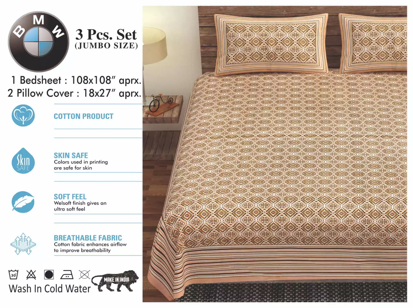 Super King Size Cotton Bedsheet (9x9 ft)