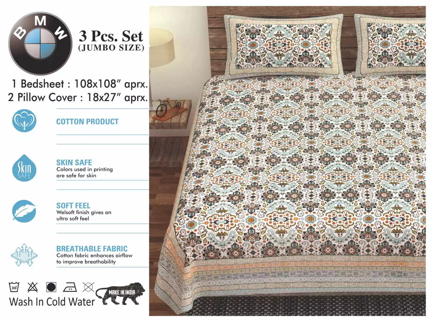 Super King Size Cotton Bedsheet (9x9 ft)