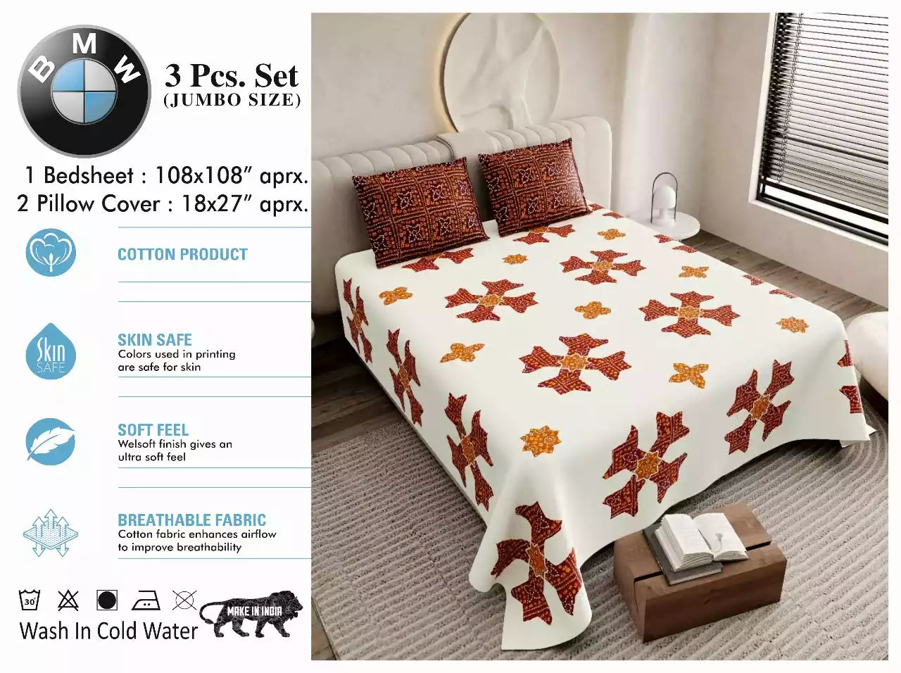 Super King Size Cotton Bedsheet (9x9 ft)