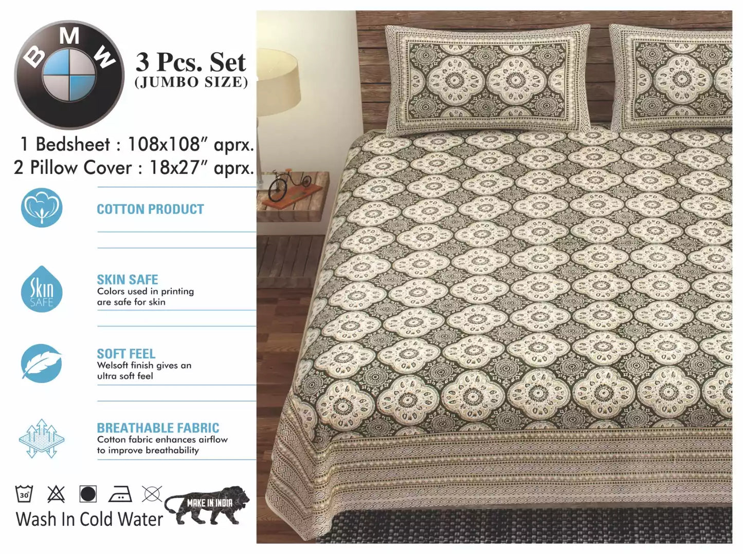Super King Size Cotton Bedsheet (9x9 ft)