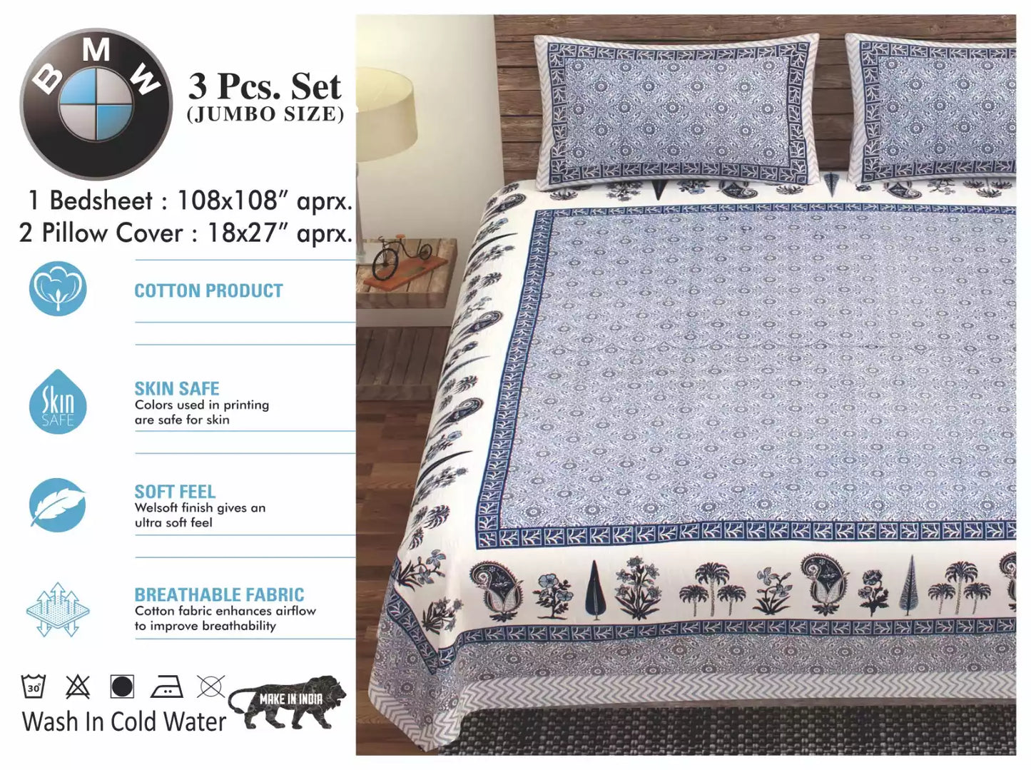 Super King Size Cotton Bedsheet (9x9 ft)