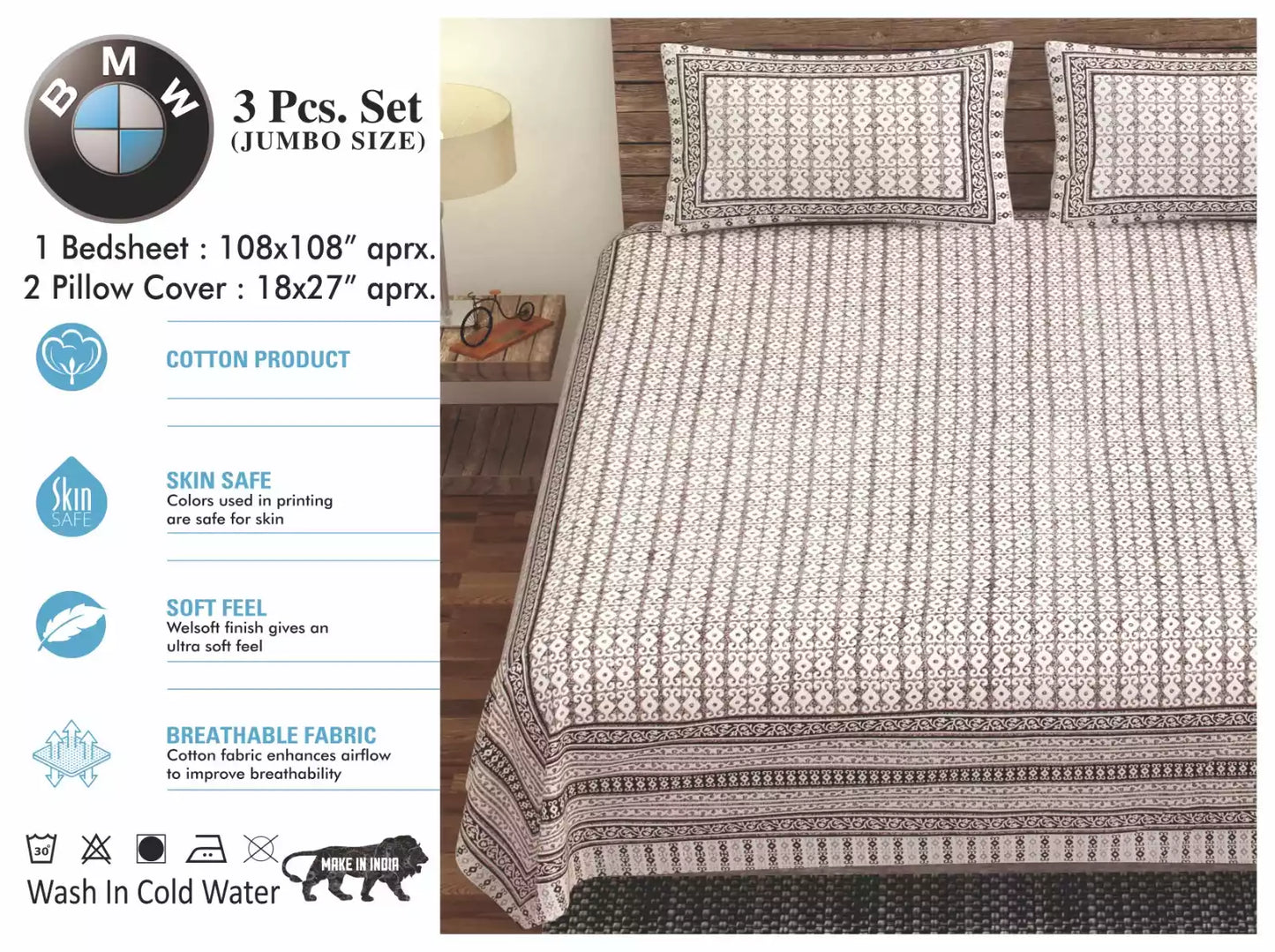 Super King Size Cotton Bedsheet (9x9 ft)