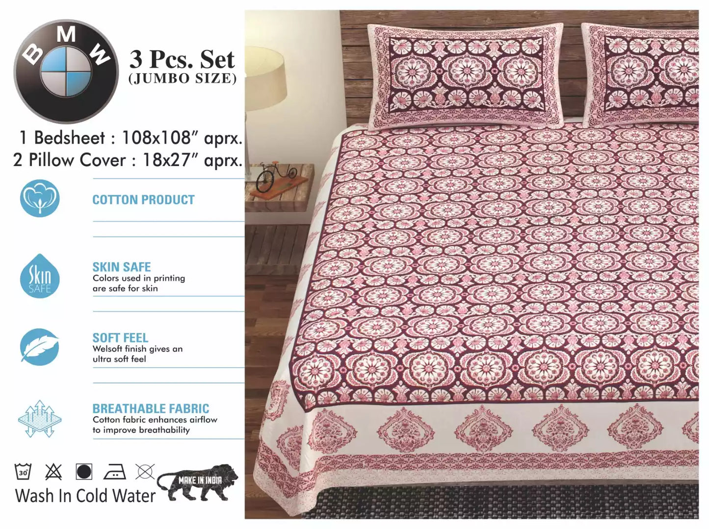 Super King Size Cotton Bedsheet (9x9 ft)