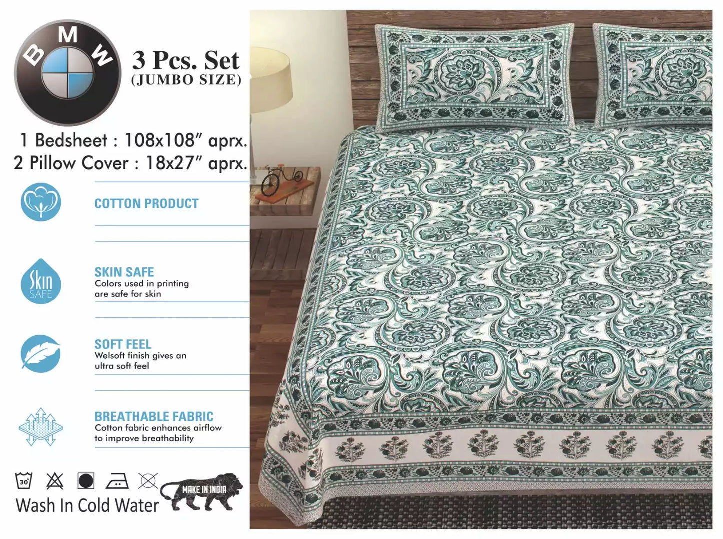 Super King Size Cotton Bedsheet (9x9 ft)