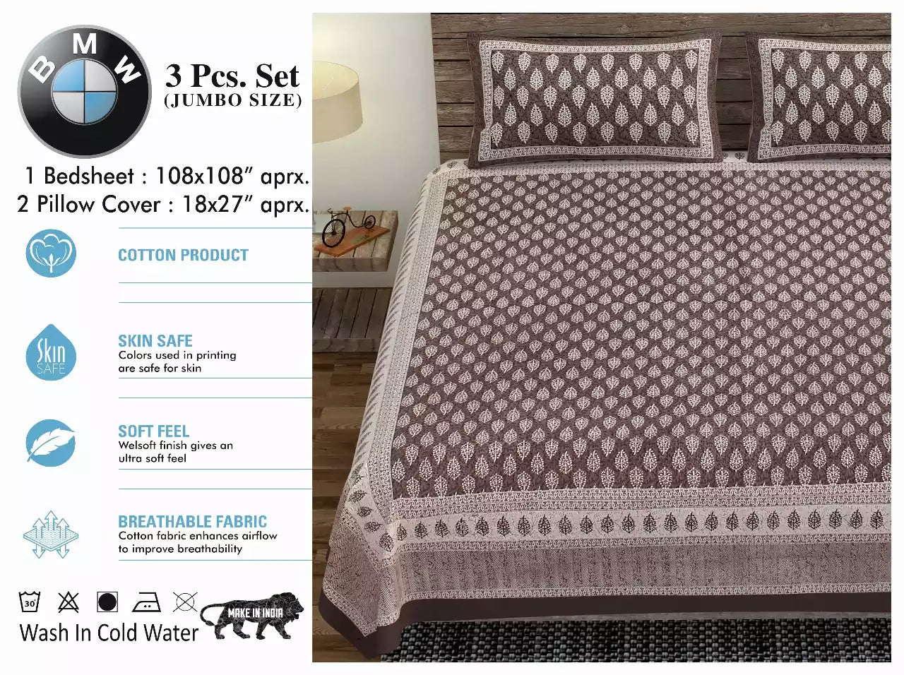 Super King Size Cotton Bedsheet (9x9 ft)