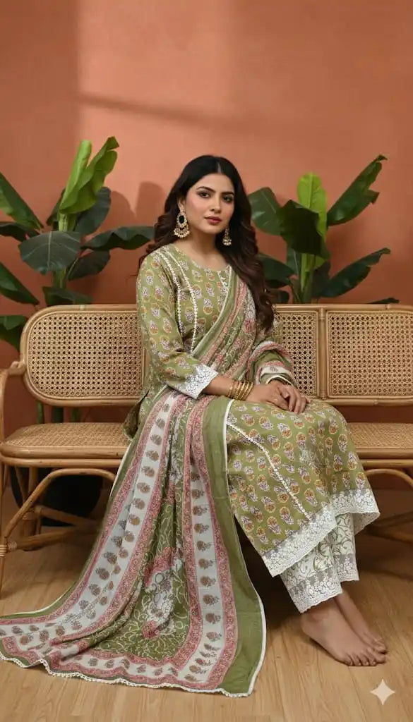Karachi Pattern Cotton Premium Readymade Suit, Cotton Pant, Mal Dupatta